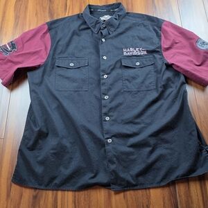 Harley Davidson Black Short Sleeve Button Down Shirt Embroidered Eagle Size 2XL